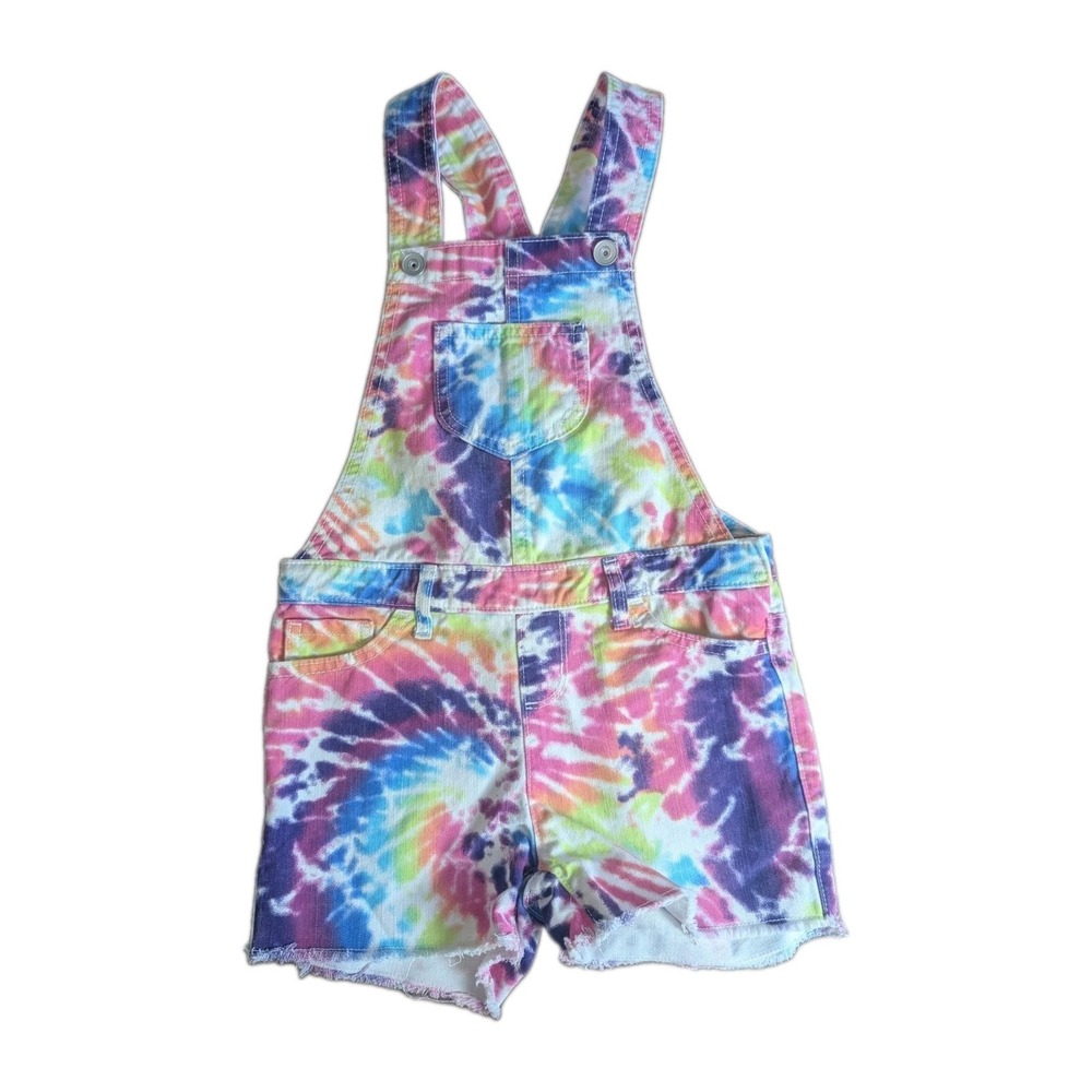 The Children's Place Girls Tie Dye Denim Shortalls Overalls Size 6X/7 Rainbow...
